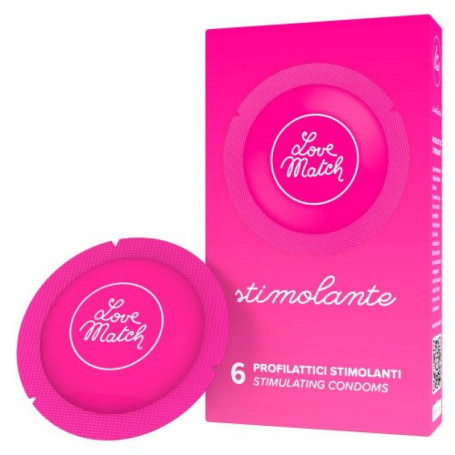 Profilattici Love Match con rilievi stimolanti 6 Pz 