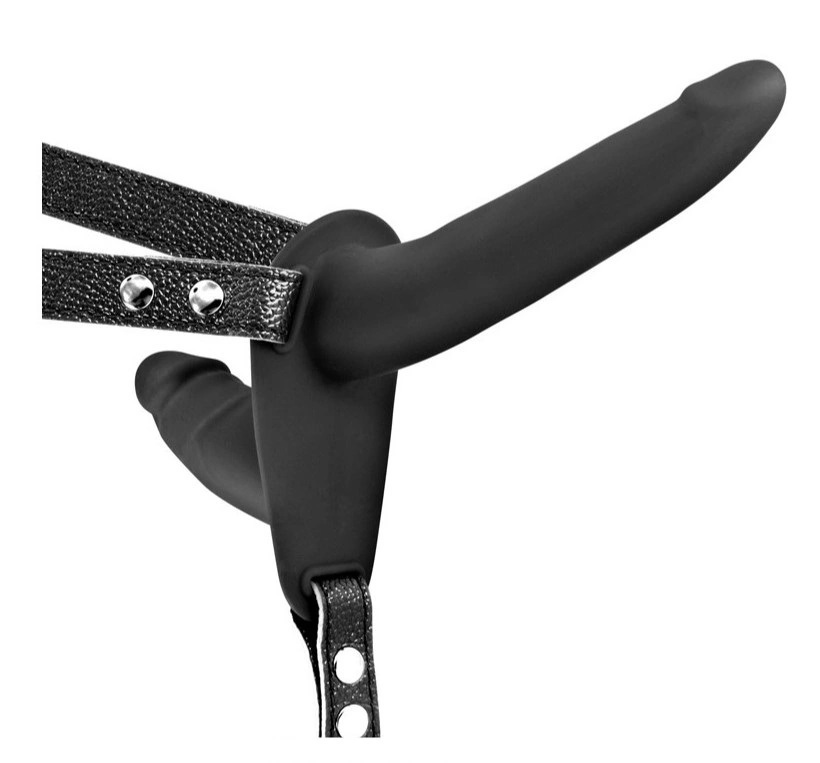 Strap-on femminile con doppio dildo nero in silicone